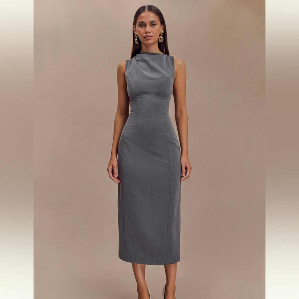 MESHKI- Elegant Gray Sleeveless Dress
